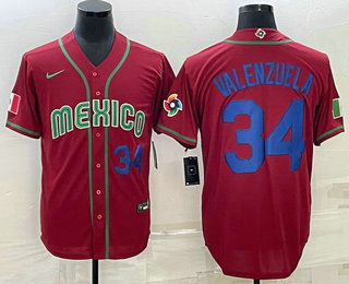 Mens Mexico Baseball #34 Fernando Valenzuela Number 2023 Red Blue World Baseball Classic Stitched Jerseys->2023 world baseball classic->MLB Jersey